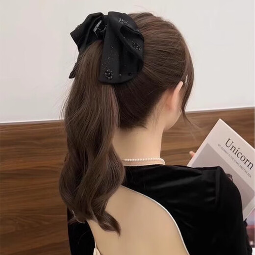 Flower Language High-end Bow Clip 2025 New Light Luxury Style High-end Back of the Head High Ponytail Hair Clip Headwear for Women Main Image Black Bow