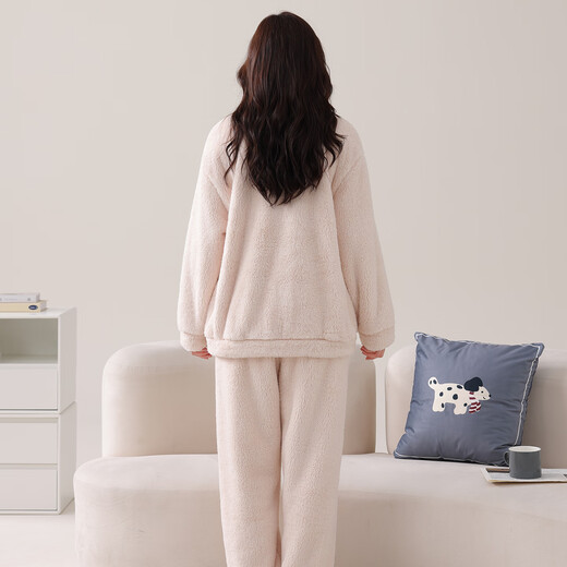 LangSha (LangSha) pajamas couple wear, one man and one woman, winter flannel thickened warm cardigan zipper casual can be worn outside home clothes 5910 couple L female + XL male