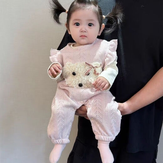 2025 New Girls Overalls Suit Autumn Fashionable Cute Baby Clothes Baby Two-piece Spring and Autumn Romper Suit Pink Dog Harness + Beige T 80