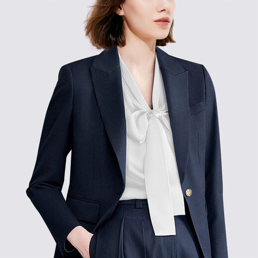 MeetMetro Maier Suit Women's 2026 Spring New High-end Temperament Professional Suit and Pants Two-piece Set Navy Blue Spot Lightning Hair XL