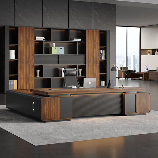 Light luxury boss desk desk simple modern executive desk chairman general manager office desk and chair combination aluminum alloy strip 2.0 boss desk + 2.4 bookcase + boss chair