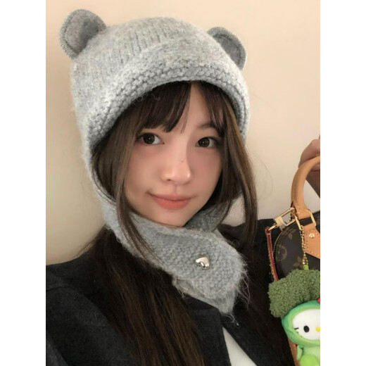 SOMUBAY (SOMUBAY) bear woolen hat for women, cute face-showing small woolen knitted hat, autumn and winter new warm ear protection Lei Feng hat, brown M (56-58cm)
