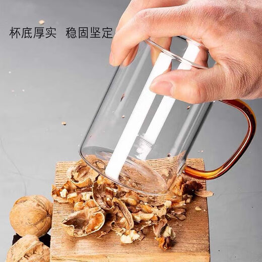 Six-color glass tea cup and water cup, heat-resistant and thickened set, household glass borosilicate glass cup with colorful handles, 6 pieces, pink, blue, green, yellow, black, transparent, 300ml