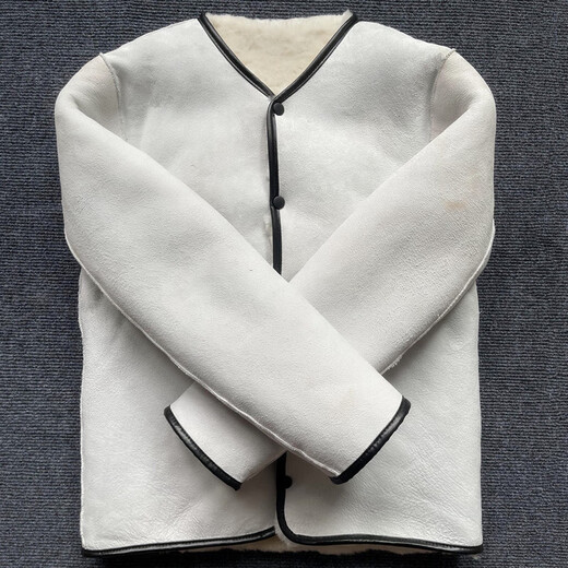 Fur all-in-one pure sheepskin jacket for middle-aged and elderly men, lamb wool cotton-padded jacket, pure sheepskin lining jacket, thickened leather top, round neck snap style XL Weight 110Jin Jin equals 0.5kg -130Jin Jin equals 0.5kg