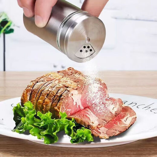 Seasoning jar kitchen supplies household stainless steel seasoning jar outdoor barbecue rotating seasoning bottle combination set stainless steel seasoning jar 2-piece set