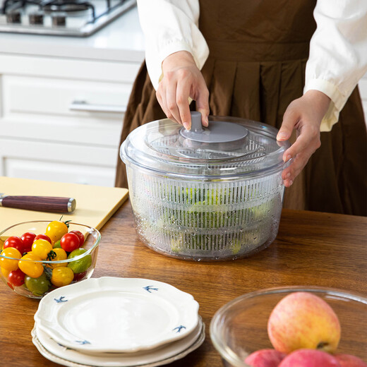 Shuangshan vegetable dehydrator, household fruit salad water spinner, manual fruit and vegetable spinner, split draining and washing basket, 5L, diameter 25.5*height 18.5cm