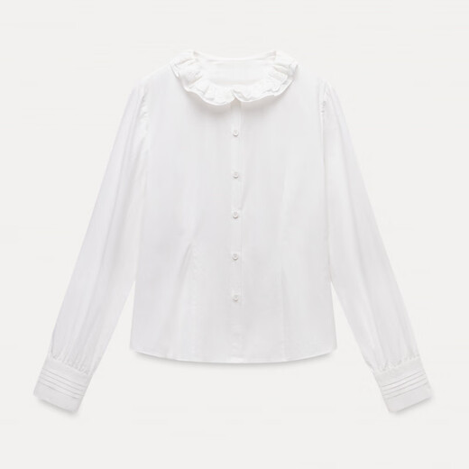 EGGKA French lace collar white shirt, slim and loose, long-sleeved sweet top E25A6570YM White M