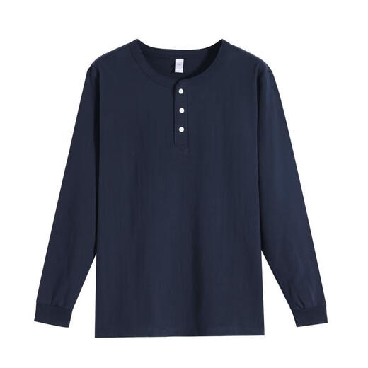 T-collar counter genuine American heavy henley shirt T-shirt open collar tough guy outer wear bottoming shirt men's autumn and winter henley collar long sleeve white S