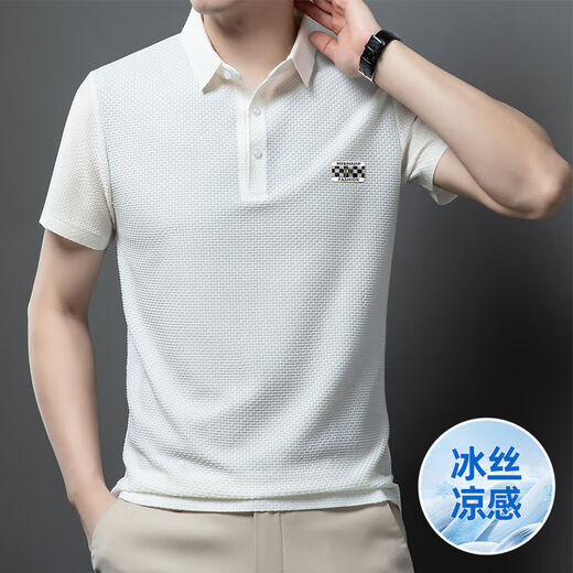 Peimeng (Peimeng) Peimeng 2025 Summer Real Ice Silk Waffle-Lyle Room Polo Top Top мужчина средних лет и пожилые наряд отца Деловая одежда Casual QC6176 Royal Blue M