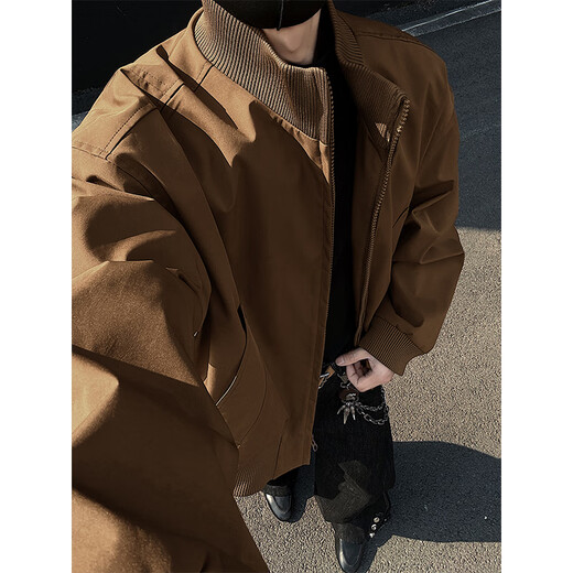 IZEXX American flight jacket men's autumn and winter Japanese stand collar workwear short baseball uniform jacket JZ52 black 4XL