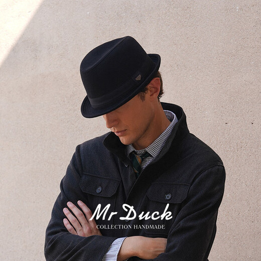 Mr DUCK Autumn and Winter Men's Hat Trendy British Top Hat Men's Large Thick Warm Wool Wool Gentleman Hat Retro Jazz Hat MW13038 Sheep Wool Material-Black (Autumn and Winter Style) L (Suitable for 59-60cm head circumference)