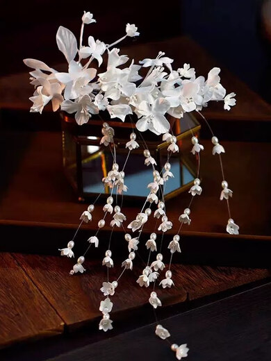 Yingtang White Lily Valley Flower Tassel Hair Accessory Women's Side Clip Japanese Style Headwear Bridal Hair Clip Ancient Style White Lily of the Valley Side Clip