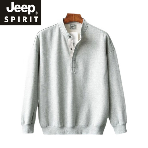 JEEP SPIRIT large size 300Jin Jin is equal to 0.5 kg large size men's Henry collar sweatshirt men's autumn and winter new American trendy brand loose top bottoming shirt black M