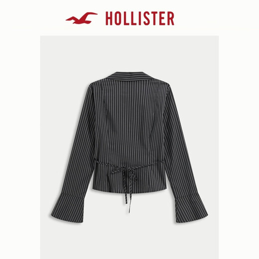 HOLLISTER25 new autumn and winter Y2K hot girl striped poplin trumpet sleeve shirt women's 340-5490 charcoal gray striped M (165/88A)