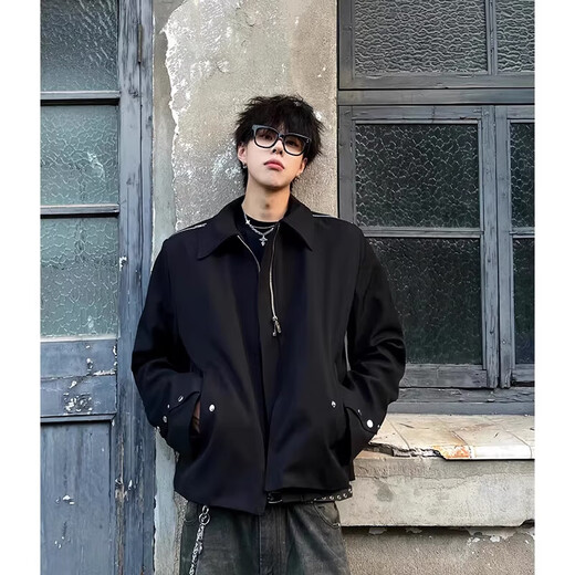 POUM American cleanfit shoulder pad short jacket men's handsome lapel shoulder top design niche jacket trend XKFS-J422 black XL