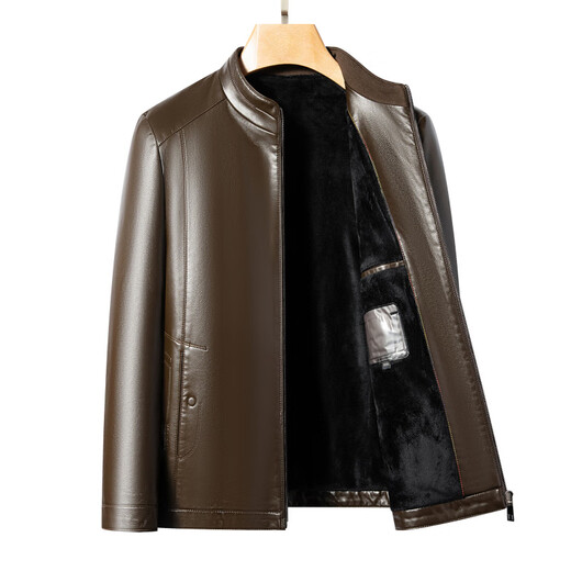 Мужская кожаная повседневная деловая куртка TEDELON из искусственной кожи с воротником-стойкой для папы, осенне-зимняя высококачественная кожаная куртка, черный M