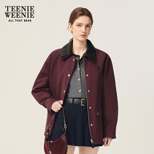 Teenie Weenie [Focus Bath] Bear women's retro loose short jacket 25 autumn new fashion jacket Burgundy S