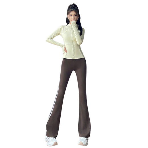 Aimengniao's beautiful yoga suit for women spring and autumn new high-end Pilates body fitness suit bell-bottom sports jacket two-piece set black + black S