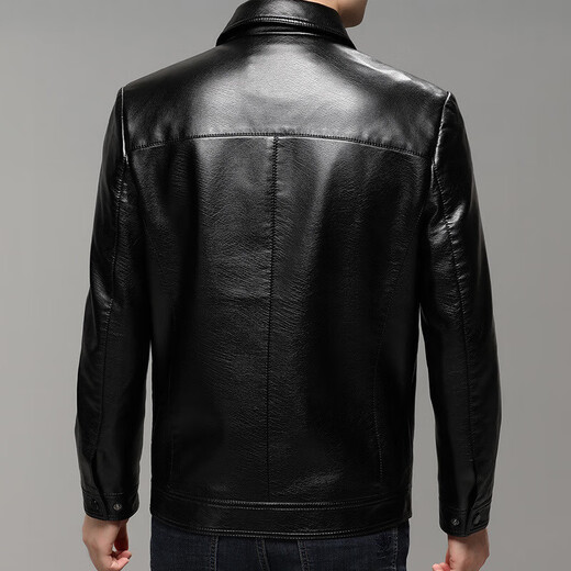 Leather men's casual lapel jacket autumn and winter warm business versatile pu leather motorcycle windproof jacket for young and middle-aged people black M 170/88A