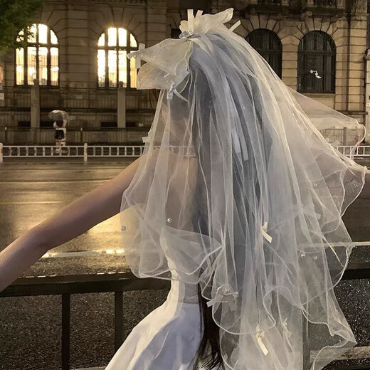 Bo Na Ling veil, white bridal veil, certificate registration headdress, super fairy bow, fluffy veil, photo props, double bow, love veil, hairpin style