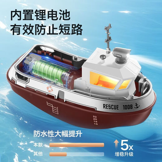 New product mini remote control tug boat children's waterproof electric water toy with light simulation boy ship model small remote control tug boat with light + adjustable speed + anti-real 2.4G high frequency quality control reduced version