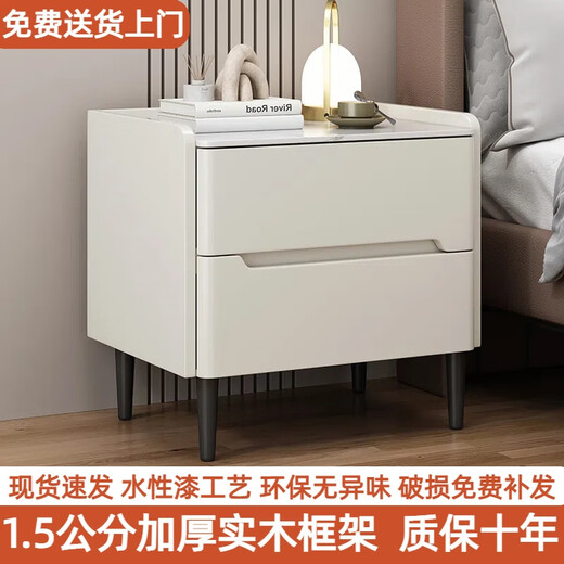 Komplett aus Massivholz lackierter Nachttisch, heller luxuriöser Schiefer-Aufbewahrungsschrank, Schlafzimmer, einfacher moderner Nachttisch, kleiner Wohnungs-Aufbewahrungsschrank, Khaki-Farbe (umweltfreundliches und geruchloses Lackierverfahren auf Wasserbasis), 50 x 40 x 50 cm