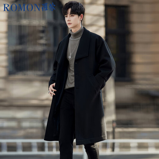 ROMON men's windbreaker mid-length woolen coat spring and autumn high-end knee-high windbreaker business woolen coat apricot XL