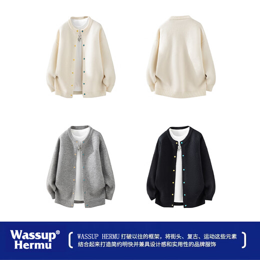 WASSUP HERMU Official Sweater Men's Autumn and Winter Korean Style Lazy Style Casual Cardigan Jacket Business Youth Commuting Sweater Gray XL (Recommended 120-150 Jin Jin equals 0.5 kg)