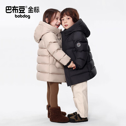 BOBDOG Gold Label Mid-Length Children's Down Jacket Boys and Girls 2025 Winter New Thickened Class A 95 Duck Down Jacket Black High Filled Down Windproof Cuffs 110 Recommended Height 90-100cm