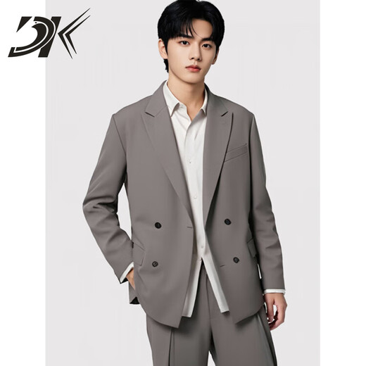 DK Brand Men's Suit Suit Men's Loose Handsome Suit Casual Engagement Dress Wedding High-Quality Jacket Men Forest Black Jacket + Pants + Black Shirt XL