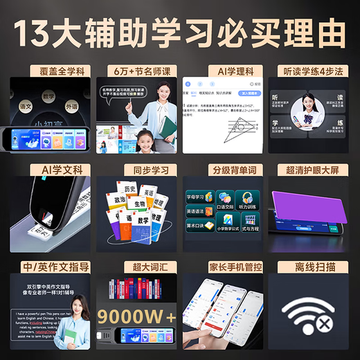 Alpha Qizhi's new AI English reading pen for primary school, junior high school and high school, universal offline scanning translator dictionary pen, black 256GB, general subject learning + AI problem solving