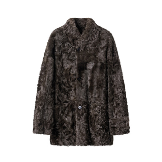 MSBEAST Miss Beast Light and Delicate Little Hu Sheep Natural Curly Hair 0 Pressure Standing Collar Medium Long Fur One-piece Fur Women Ebony Brown S