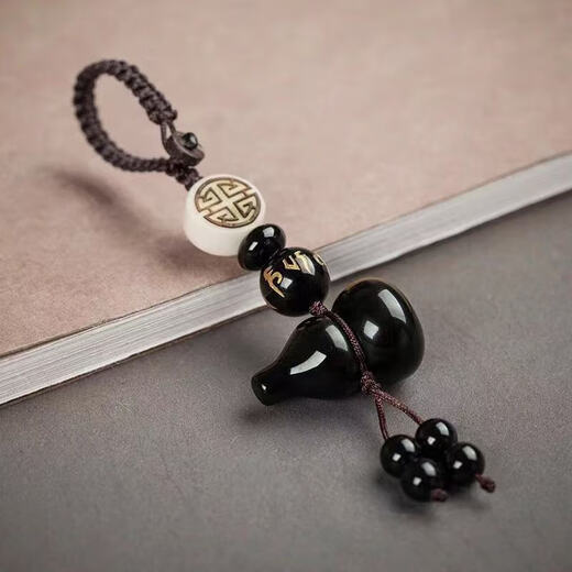 Obsidian gourd pendant keychain Fulu Lotus accessories pendant mobile phone wallet car key pendant jewelry Ping An large size
