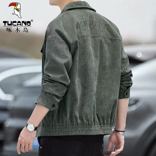 Woodpecker (Tucano) Traje de cuello de trabajo Jacket Men's Chaqueta de moda Marca de collar cubana Camaroy de collar Sólido 2025 Autumn New Style Military Green XL (recomendado 125-140Jin [Jin es igual a 0.5 kg])