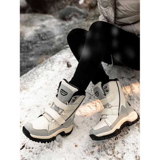 足力健大师冬季加绒加厚保暖棉鞋女防滑防水户外东北雪地靴女中筒厚底滑雪鞋 219枣红(女款) 40