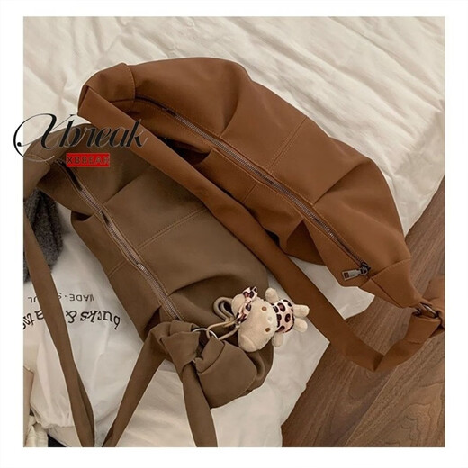 
XBREAK retro fashion dumpling bag 2025 new bag commuter large capacity high-end casual one-shoulder crossbody bag khaki ribbon pendant