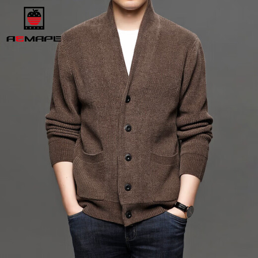 AEMAPE针织开衫男2024春秋V领时尚潮流毛线衣外穿休闲毛衣夹克上衣外套 驼色 XL 175 建议 130-155斤