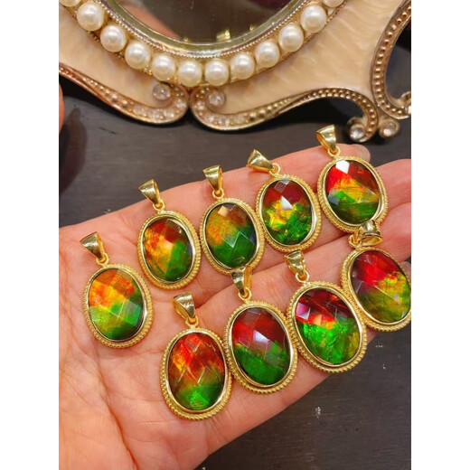 Chow Runxi Canadian ammolite oval pendant, 925 silver inlaid, 21.8*17.3mm,