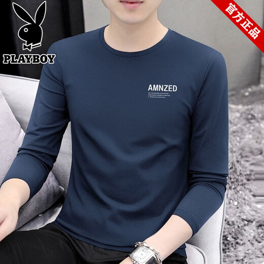 Playboy hochwertiger runder Nacken langärmelige T-Shirt für Männer 2025 Herbst und Winter Neues Basishemd lässig und vielseitige Männer innere Kleidung 9209 Carbon Asche M Empfohlen 70-90jin