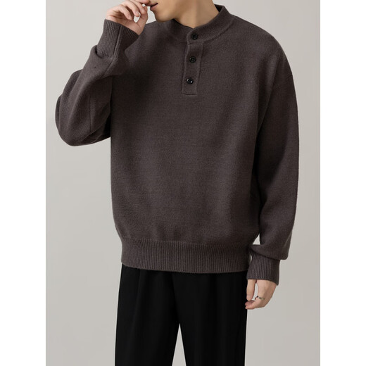 Jiangong Henry collar half-cardigan simple sweater men's casual commuting sweater 2025 autumn and winter new men's pullover inner wear dark gray S