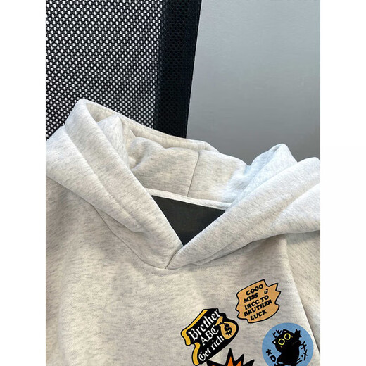 灿图美式潮牌印花重磅连帽衫卫衣男秋冬季加绒潮流情侣外套休闲上衣服 白灰色【常规款】 L