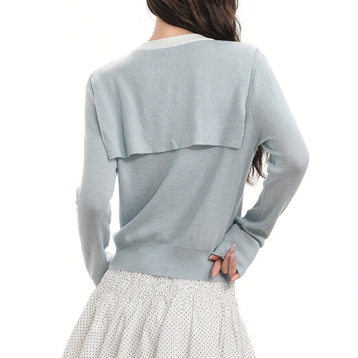 CHOCOOLATE it women's sweater Korean style shawl fake two-piece sweater for women 2025 autumn and winter waist slimming top blue one size