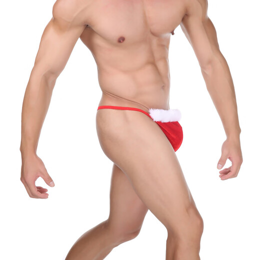 Cross-border European and American men's Christmas sexy underwear plush cloth thong T-pants wholesale snowflake thong one size fits all (suitable for weight 50-90KG)