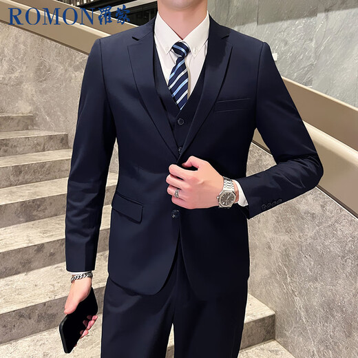Romon Suit Men's Business Slim Suit Slim Professe Formal Wating Wedding Vestina Negro 2xl