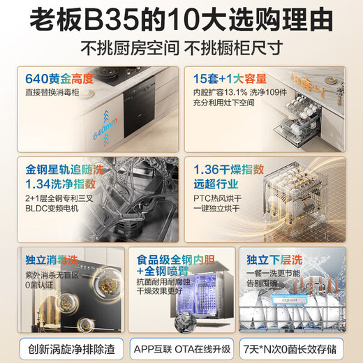 Robam 15 sets under the stove New generation G1mini 2.0 built-in dishwasher Antibacterial gold steel follow-up wash Independent drying UV disinfection layered wash B35 Sea salt white B35A