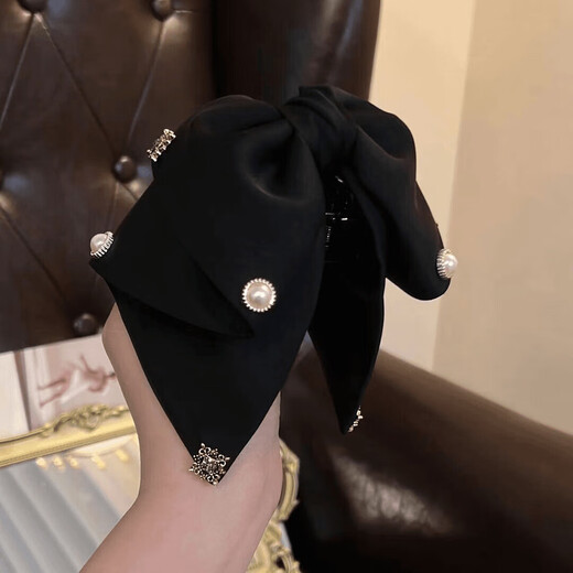 Satin bow clip for women 2025 new style high-end temperament low ponytail clip back of head clip headdress hair clip black retro satin bow clip