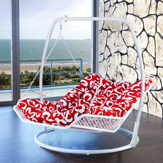 Chaise à bascule de Yusenyi, panier de suspension à double hamac, lit bleu, chaise swing extérieure, balcon, lit swing bleu suspendu pour adulte, chaise salon à bascule, blanc petit (A13821 Coussin de siège)