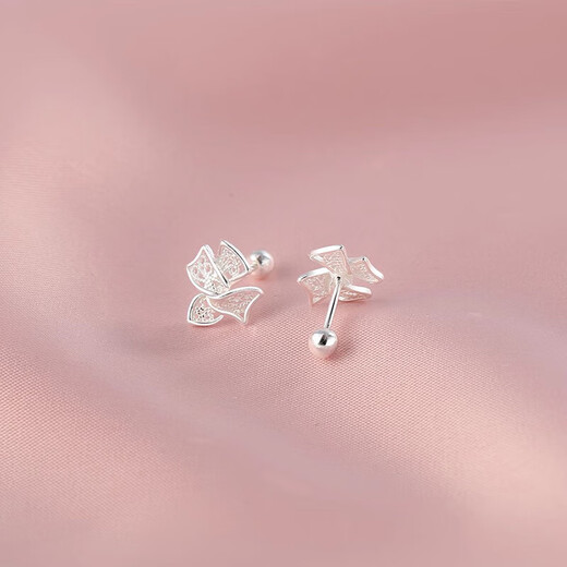 Bai Qixin Bow Earrings S999 Sterling Silver Silver Needle Hollow Earrings Women's Light Luxury Versatile High-end Fashion Ear Bone Nails Bow Earrings Pair