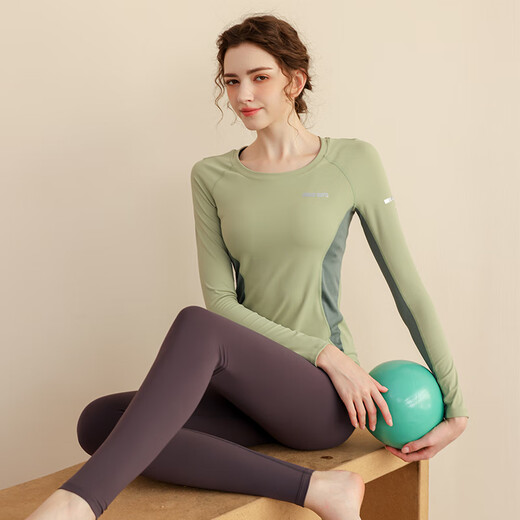 Sporn yoga clothing suit women's long-sleeved professional fitness Pilates training clothing slimming outer wear sports quick-drying clothing running clothing lotus root top + iron gray trousers L 100-120Jin Jin equals 0.5 kg