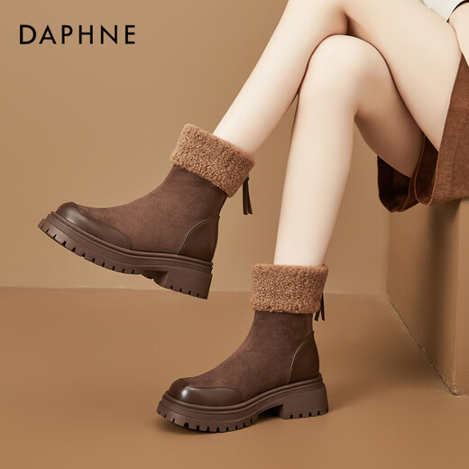 Daphne Martin boots women's winter retro thick-soled short boots lamb wool warm snow boots new cotton boots brown 38